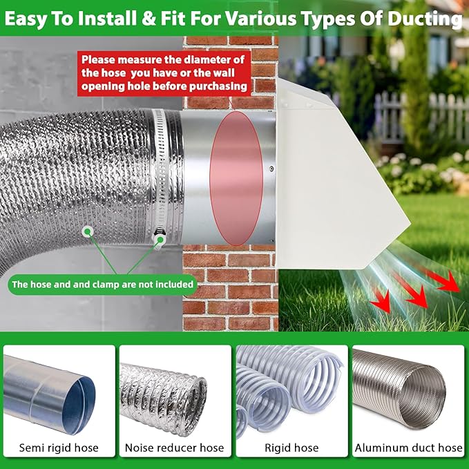 5 Inch Hooded Wall Vent with Screen and Damper,5" Vent Hood Wall Exhaust Vent Cover,Dryer Vent Cover Outside,5"Vent Cover Exterior Wall Vent Cap for Range Hood Kitchen Air Ventilation,Galvanized Steel