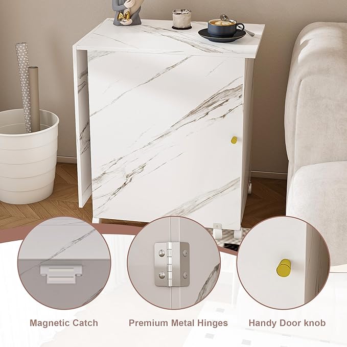 White Folding Dining Table with Wheels, 4-in-1 Versatile Table with Storage Rack and Cabine,Marble Color Kitchen Island, Side Table and Coffee Table Table,Space Saving