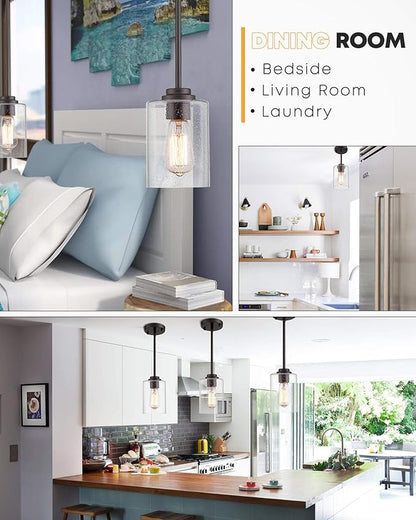 Beionxii Glass Pendant Light | Farmhouse Mini Pendant Lighting for Kitchen Island Dining Room Over The Sink, Oil Rubbed Bronze with Bubble Glass - DMD9002-1H/1PK