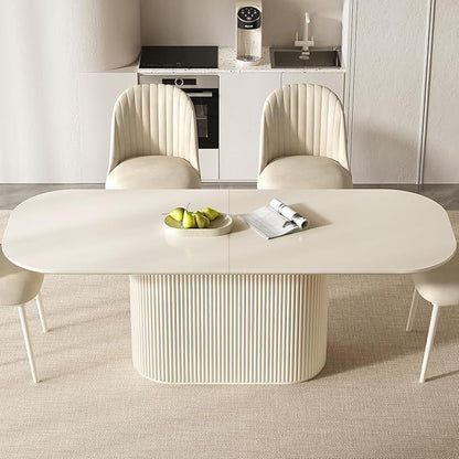 Miuuod 86.61" 9-Piece Oval Dining Table Set with 8 Upholstered Chairs Minimalist Kitchen Furniture Large Family Gathering for Dining Room,Home Office,Living Room Furniture,Cream White