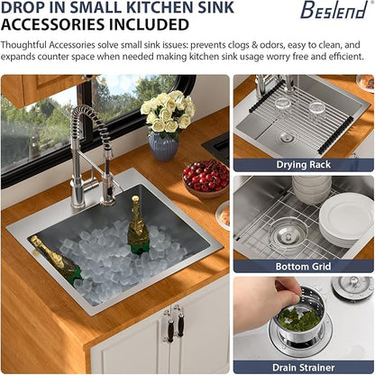 21 Outdoor Kitchen Sink - Beslend Outdoor Sink 21x20 Bar Sink RV Sinks Drop In, 16 Gauge Stainless Steel Topmout Kitchen Sinks Wet Bar Sinks Square Single Bowl Above Counter Indoor Outdoor