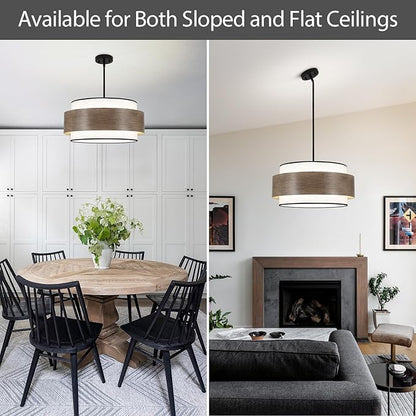 Luupyia 20 Inches Drum Chandelier with Metal and Fabric Shade, 5Lights Farmhouse Drum Pendant Light Large Rustic Chandelier, Height Adjustable Pendant Lighting for Ktichen Island Dining Room E26