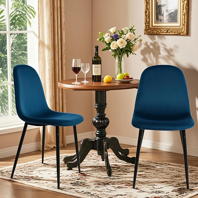 CangLong Set of 2 Blue Velvet Dining Chairs with Metal Legs for Living Room, Bedroom, Restaurant