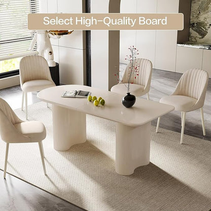 Guyii 70" Dining Table, Modern Kitchen Table for 6 People, Indoor Dining Table for Kitchen, Bar, Living Room, Small Space, Cream White, Table Only
