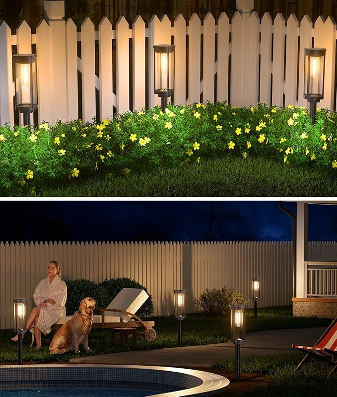 NEWMESSI 8 Pack Solar Pathway Lights Outdoor IP65 Waterproof Super Brightness Solar Powered Landscape Path Lights for Outside Walkway Driveway Garden
