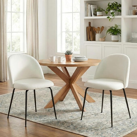 Casaphoria Dining Chairs Set of 2, Modern White and Black Upholstered Accent Chairs with Metal Legs, Ergonomic Comfy Vanity Chair for Kitchen, Living Room, and Bedroom