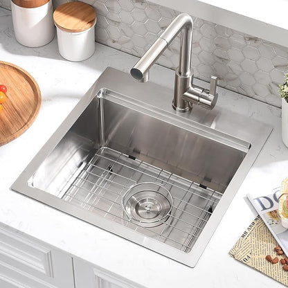15x17 Drop In Bar Sink with Faucet - 15 Inch Stainless Steel Drop In Kitchen Sink and Faucet Combo Set, 9 Inch Deep Small Kitchen Bar Sinks Workstation with Accessories