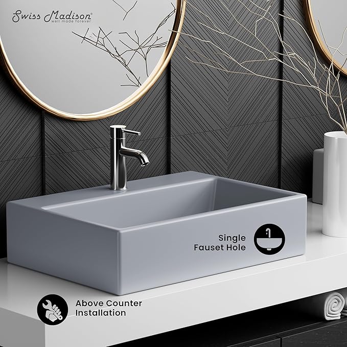 Claire 20” Rectangle Ceramic Vessel Sink in Matte Grey