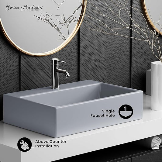 Claire 20” Rectangle Ceramic Vessel Sink in Matte Grey