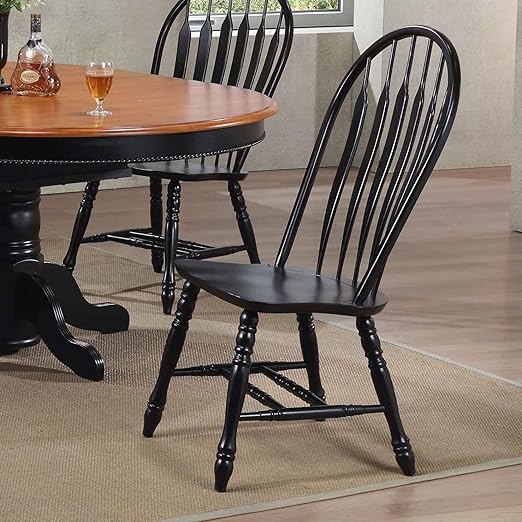 Sunset Trading Selections Keyhole Windsor Dining Side Chairs | Set of 2 Fully Assembled Sidechairs | Antique Black Cherry Distressed Solid Wood | Country Farmhouse Kitchen/Office Furniture