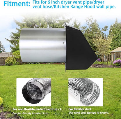 Dryer Vent Cover Outside,6 Inch Hooded Wall Vent with Screen&Damper,6"Vent Cover Exterior Vent Hood Wall Exhaust Vent Cover Cap for Kitchen Exhaust/Range Hood/Outdoor Air Vent,Galvanized Steel,Black