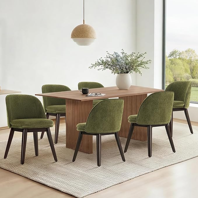 KISLOT Wooden Dining Chairs Set of 4, Fabric Upholstered Modern Dining Room Chairs with Double-Layer Thick Seat Cushion & Ergonomic Backrest for Restaurant, Kitchen and Café, Green, 2 Boxs