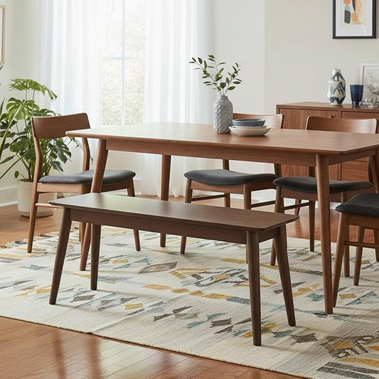Alaterre Furniture Calais Dining – Mid Century Modern 46-Inch Solid Wood Dining Bench – Entryway Bench with Minimalist Design for Entryway, Dining Room, Kitchen, or Bedroom (Warm Walnut Finish)