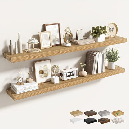 Acovy 48 Inch Floating Shelves for Wall 2 Pack, 48" Wall Shelves for Books, Storage, Decor, Wall Mounted Floating Shelf with Invisible Brackets for Kitchen, Living Room, Light Brown