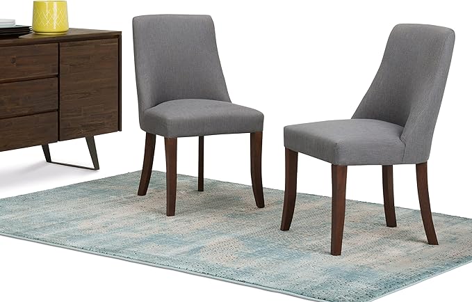 SIMPLIHOME Walden Dining Chairs - Upholstered Solid Hardwood Frame and Linen-Style Fabric Kitchen Chair Set in Slate Grey, Modern Dining Room Seating with Curved Back and Padded Seat (Set of 2)