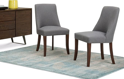 SIMPLIHOME Walden Dining Chairs - Upholstered Solid Hardwood Frame and Linen-Style Fabric Kitchen Chair Set in Slate Grey, Modern Dining Room Seating with Curved Back and Padded Seat (Set of 2)