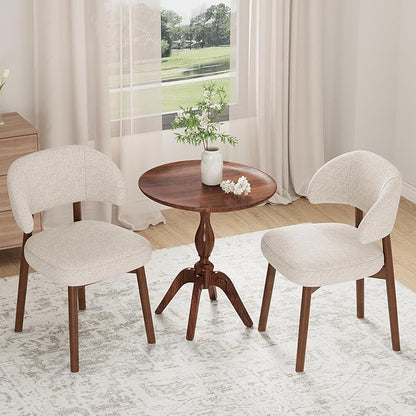 MALOL Wooden Dining Chairs Set of 2, Modern Upholstered Dining Room Chair, Fabric Kitchen Side Chairs with Curved Open Back for Living Room/Restaurant/Cafe, Beige