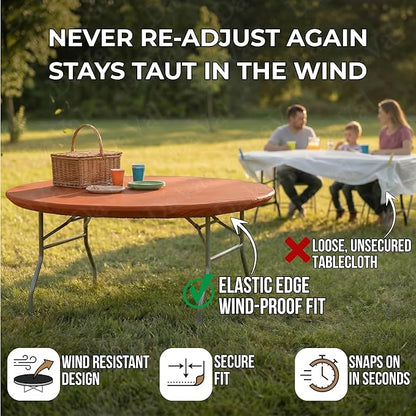 Kwik-Covers 10 Pack of Round Plastic Table Covers - 60" or 72" Round - Indoor or Outdoor Fitted Covers (Tables NOT Included) (Orange, 60" Round)
