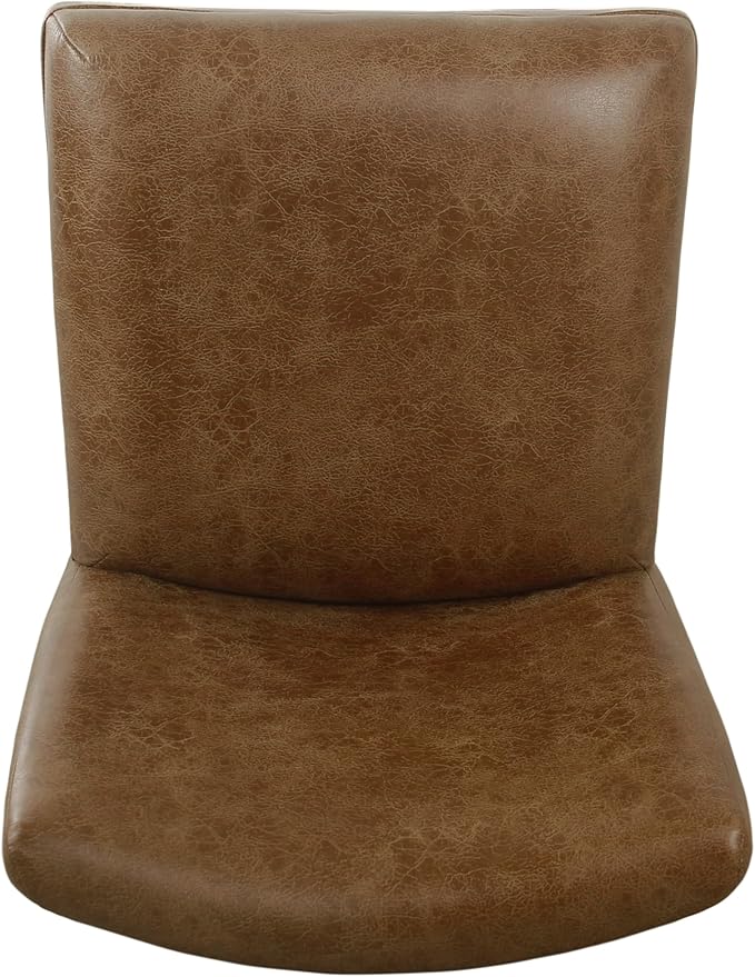 HomePop 24-Inch Counter Height Upholstered Bar Stool, Set of 1, Cognac Brown Faux Leather Seat with Back, Solid Wood Legs, Classic Kitchen Island Counter Height Stool