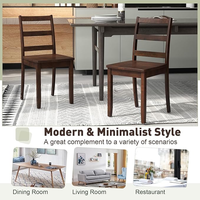 ERGOMASTER Wooden Dining Chairs Set of 4, Farmhouse Armless Wood Kitchen Chair with Back, Restaurant Side Chairs for Study, Dining Room, Brown