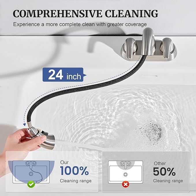 Ultimate Unicorn Brushed Nickel Bathroom Sink Faucet - 4 Inch Centerset Pull Down Vanity Faucets 3 Hole with Pop Up Drain - Two Handle Modern Washbasin Tap Set with Pull Out Sprayer for Rv Restroom