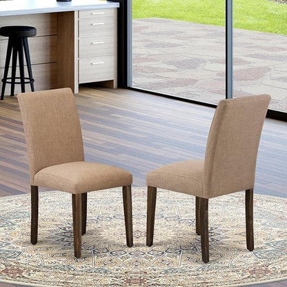 East West Furniture ABP7T47 Abbott Parson Kitchen Chairs - Light Sable Linen Fabric Padded Dining Chairs, Set of 2, Jacobean