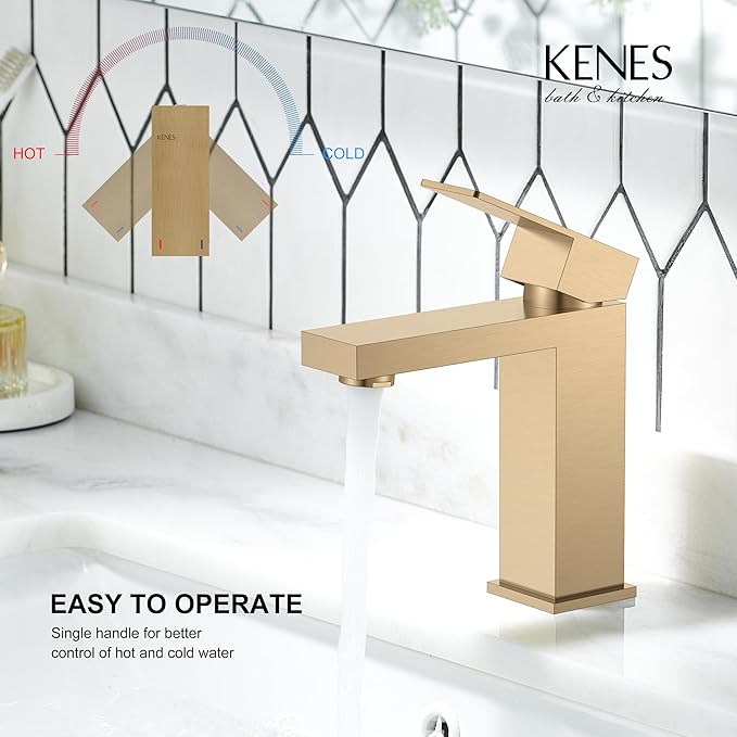KENES Champagne Bronze Bathroom Faucet 1 Hole, Single Handle Gold Bathroom Sink Faucet, Vanity Faucet with Pop Up Drain and Supply Lines, LJ-9031-CB