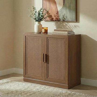 Casaphoria Adam Sideboard Buffet Cabinet with Storage, Sideboard Cabinet with Rattan Doors & Adjustable Shelves, 31" W x 31" H Coffee Bar for Entryway Kitchen Living Room, Walnut