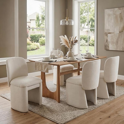 Hyfirm Modern Upholstered Dining Chairs Set of 4, Linen Accent Side Dining Chairs Armless Kitchen Chairs with Curved Back Parsons Chairs for Kitchen Dining Room Living Room, White