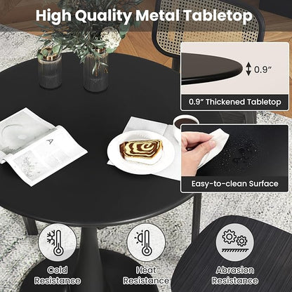 Byroce White Round Dining Table, Glossy Tulip Kitchen Table for 2-4, 32 Inch Coffee Side Table w/Sturdy Metal Pedestal Base, Modern Leisure Table for Small Space, Living Room, Office & Patio (Black)