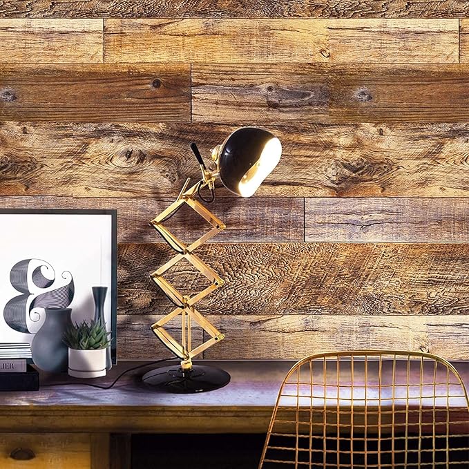 Yun-aeon Brown Wood Peel and Stick Wallpaper 17.3" X 80"Coffee Brown PVC Self Adhesive Wood Wall Peel and Stick Paper for Wall Covering Furniture Countertop Kitchen Christmas DIY