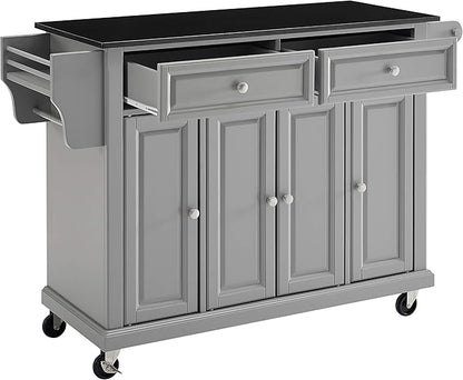 Crosley Furniture Full Size Granite Top Rolling Kitchen Island Storage Cart, Microwave Stand, Spice Rack, Gray