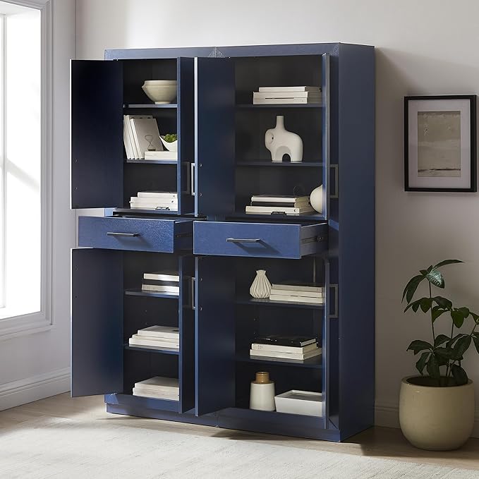 Crosley Furniture Isla 2-Piece Modern Kitchen Storage Pantry Cabinet Set with Shelves, Dining, Laundry Room, Navy
