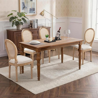 SoarFlash French Dining Chairs Set of 4, Vantage Linen Dining Chair with Round Back, Farmhouse Country Rattan Dining Chair for Living Room,Kitchen,Bedroom,Beige