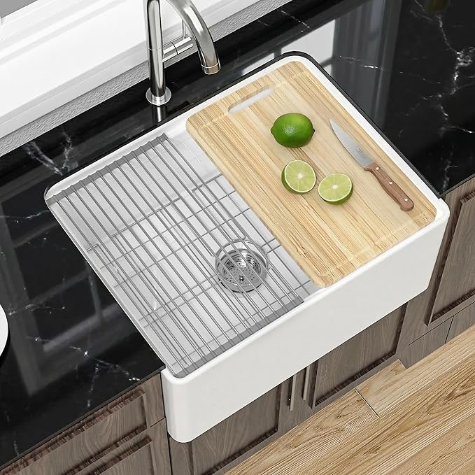 Miuara White Farmhouse Workstation Sink 24 Inch - Small Fireclay Apron Front Kitchen Sink Undermount 24"x18"x10", Farm House Style Heavy Duty Deep Single Bowl for Kitchen & Small Space
