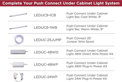 PureOptics LED Push Wire® Under Cabinet Light Bar, Plug-in or Hardwire, 9", Cool White, Gray, (LEDUC9-1CB)