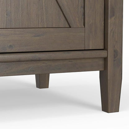 SIMPLIHOME Ela Storage Cabinet - 60 inch Wide Solid Wood 3-Shelf Wide Storage Cabinet in Smoky Brown, Transitional Accent Cabinet for Living Room or Entryway with Shaker Style Doors and Shelves