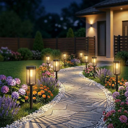 Sparkblaze 2 Pack Solar Garden Lights Outdoor, Decorative Solar Pathway Lights for Yard Auto On/Off Landscape Lighting for Walkway, Lawn, Garden, Waterproof Solar Stake Lights. (2, Warm White)