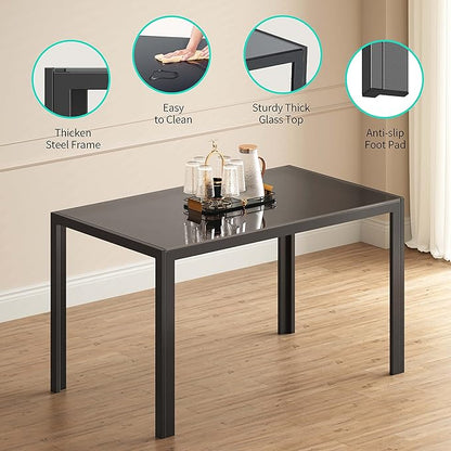 Gizoon 5 Piece Glass Dining Table Set, Kitchen and Chairs for 4, PU Leather Modern Room Sets for Home, Kitchen, Living Room