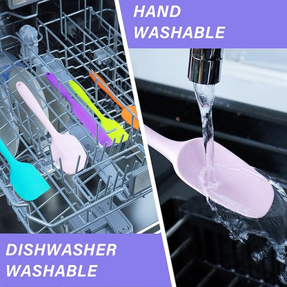 Silicone Spatula Set, 5 Piece Food Grade Rubber Spatulas for Baking, Cooking, and Mixing High Heat Resistant Non Stick Dishwasher Safe BPA-Free (Macaron blue)