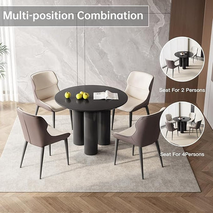 Miuuod 5 Pieces 39.37" Black Round Dining Table and 4 Upholstered Chairs for 4-6 Person, MDF Table-top, Light Velvet Chairs with Black Metal Leg for Kitchen, Reception Room,Round Coffee Table Set