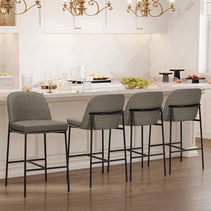 COLAMY Counter Height Bar Stools Set of 4, 25 Inch Modern Fabric Kitchen Island Stools with Back, Upholstered Counter Barstools Armless Bar Chairs with Metal Legs for Island Dining Room Bar,Brown