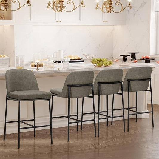 COLAMY Counter Height Bar Stools Set of 4, 25 Inch Modern Fabric Kitchen Island Stools with Back, Upholstered Counter Barstools Armless Bar Chairs with Metal Legs for Island Dining Room Bar,Brown