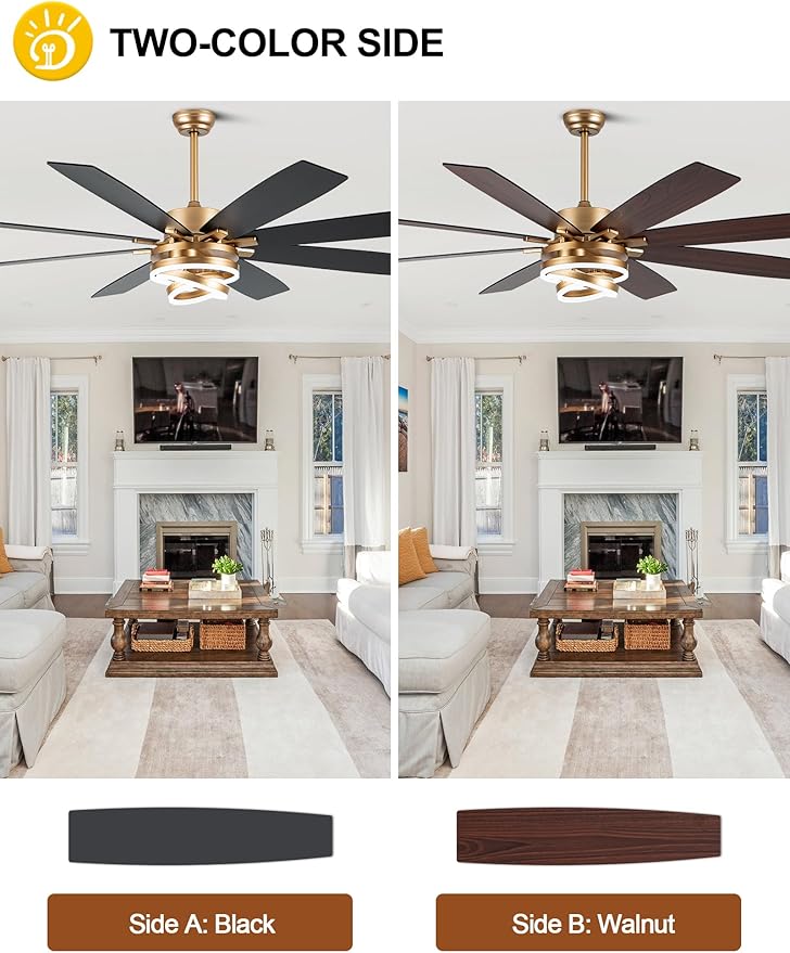 72 Inch Gold Ceiling Fans with Lights Reversible Quiet DC Motor 6 Speeds Large Modern Ceiling Fans with Remote Chandelier Fans for Bedroom Living Room