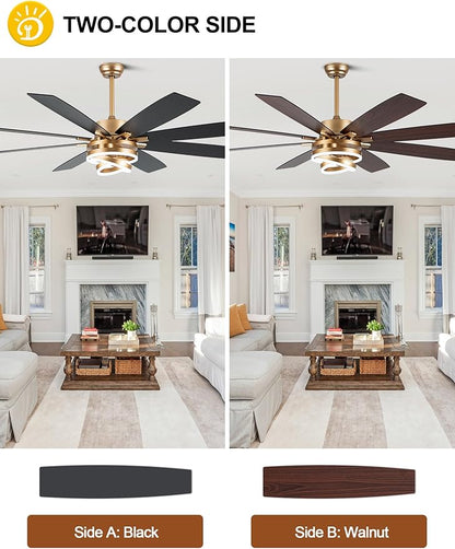 72 Inch Gold Ceiling Fans with Lights Reversible Quiet DC Motor 6 Speeds Large Modern Ceiling Fans with Remote Chandelier Fans for Bedroom Living Room