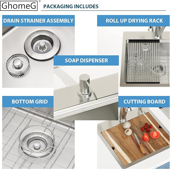 Drop in Bar Sink Workstation 21x20 Inch 16 Gauge Stainless Steel Handmade Topmount Kitchen Sink Single Bowl - 8 Inches Deep RV Sink