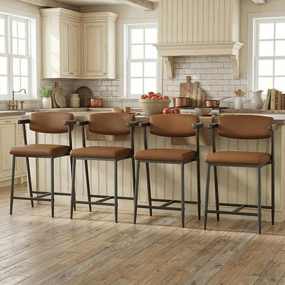 GarveeHome Counter Height Bar Stools Set of 6 with Armrests, 26" Upholstered 6pcs Tall Bar Stools Set, Long Backrest & Extra Thick Cushion, Modern High Barstools for Kitchen Island, Pub, Coffee Brown
