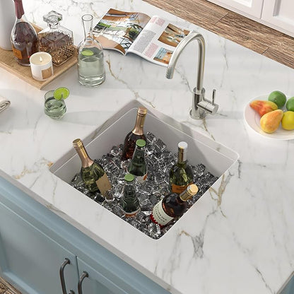 17"x17" Undermount Bar Prep Sink – White Granite Composite Quartz Classic Under Counter Single Bowl Sink Basin for Wet Bar, RV, Small Kitchen
