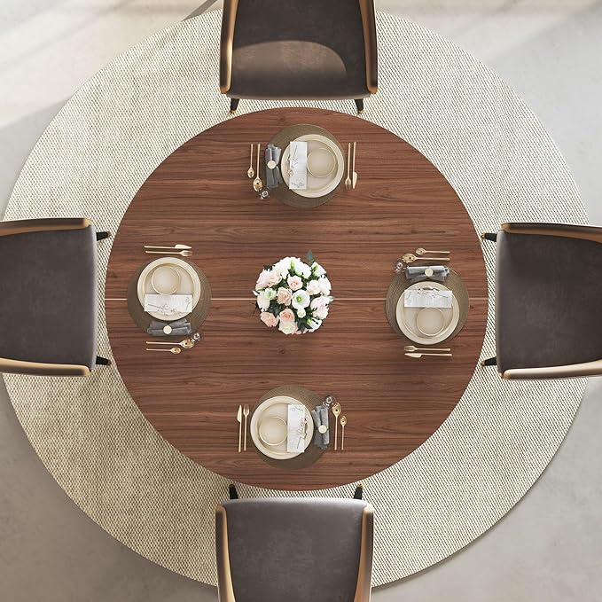 IBF Round Dining Table with Storage for 4 to 6, 47" Circle Kitchen Table with Fridge Space, Wood Dining Room Tables with Adjustable Shelf, Circular Dinner Tables for Home Kitchen, Walnut (Only Table)