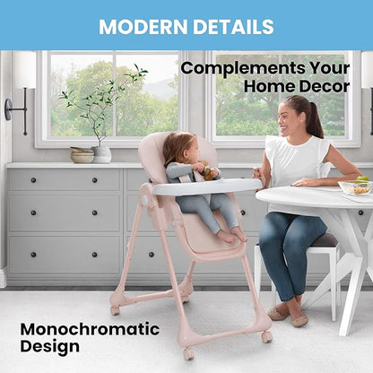 Little Folks by Delta Children 2-in-1 SlimFold High Chair for Babies and Toddlers, Pink